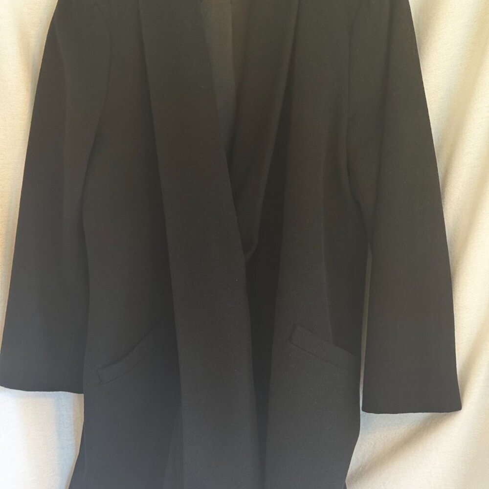 Calvin Klein Black Long Jacket Open front, Wool, Cashmere Cotton Blend, Large